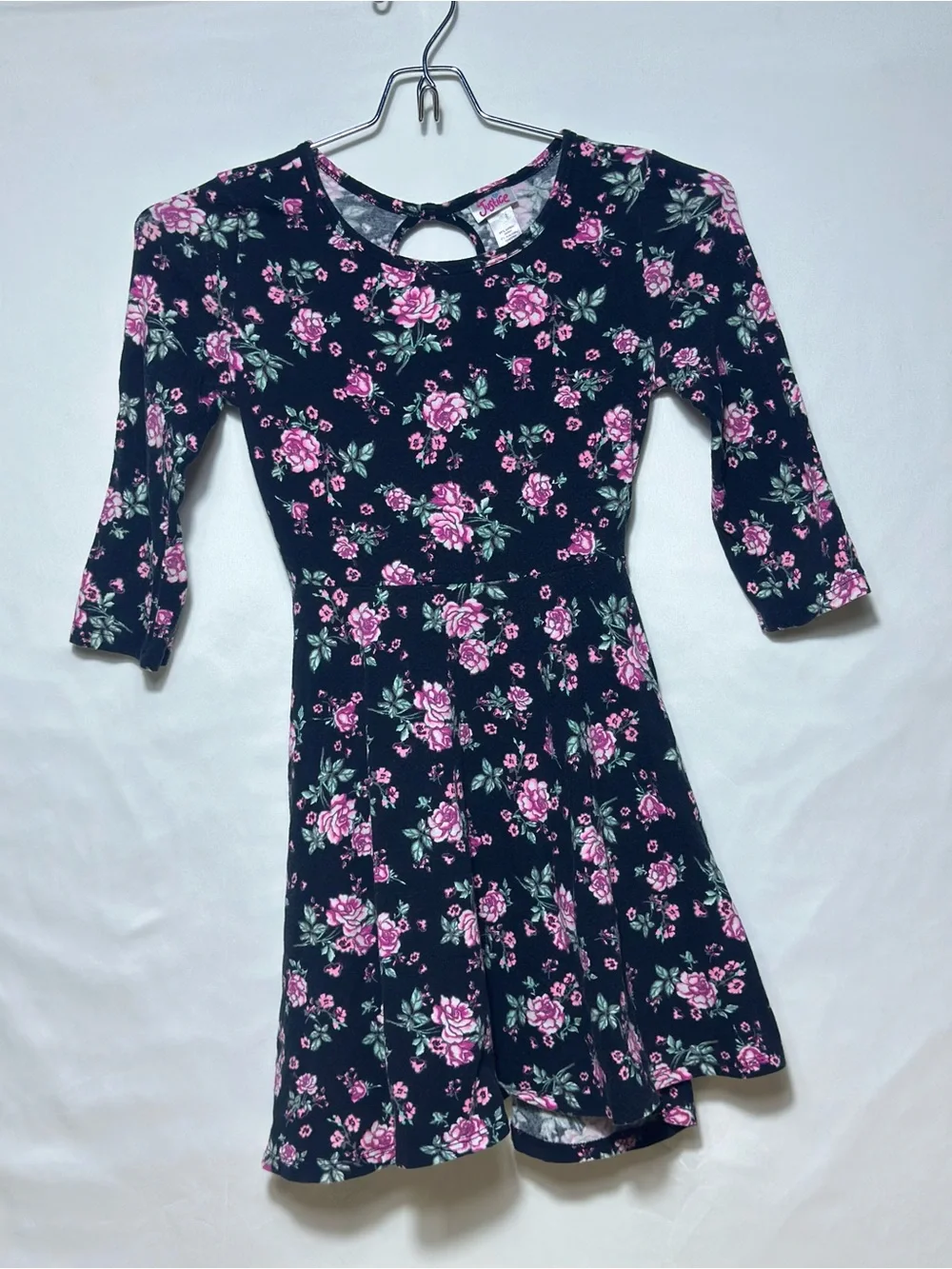 Justice Girl's Floral 3/4 Sleeve Dress – Size 8